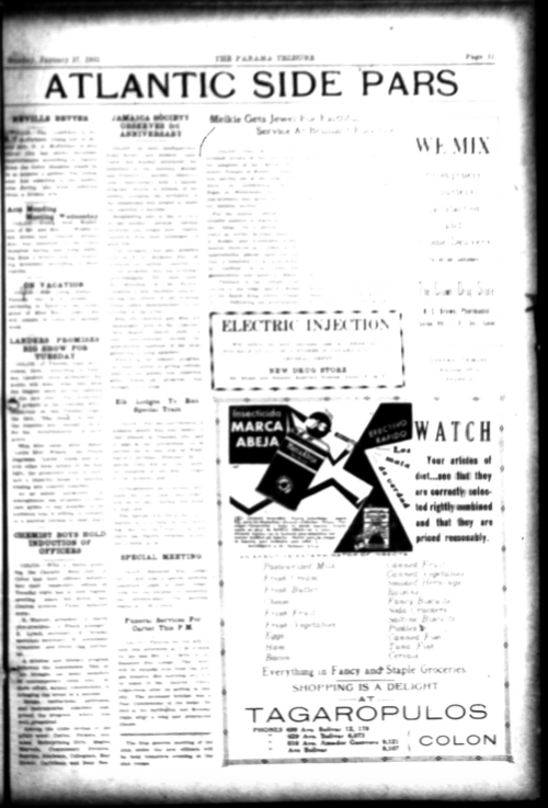 This image contains the page of the "Atlantic Side Pars" section of the Panama Tribune. There are a few articles and advertisements