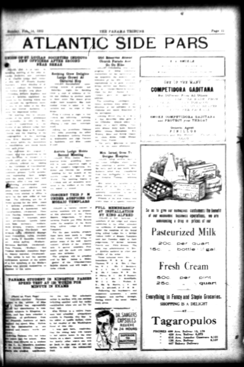 This image contains the page of the "Atlantic Side Pars" section of the Panama Tribune. There are a few articles and advertisements