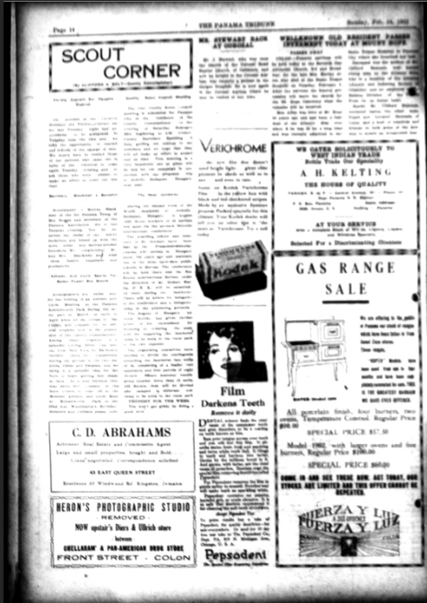 This image contains the page of the "Scout Corner" section of the Panama Tribune. There are a few articles and advertisements.